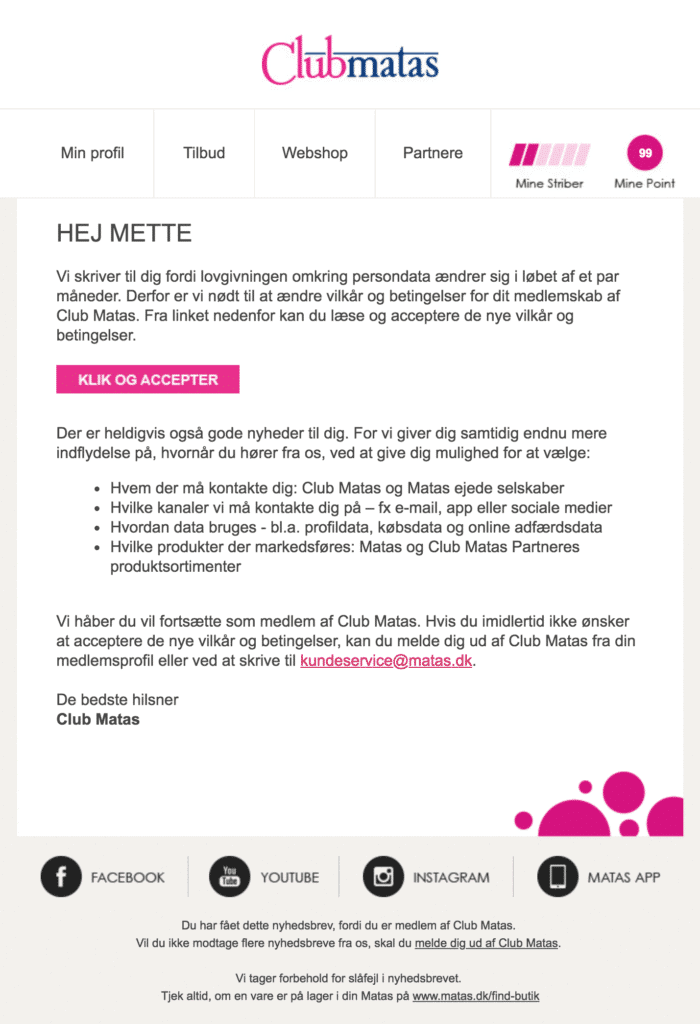 Samtykke-e-mail fra Matas